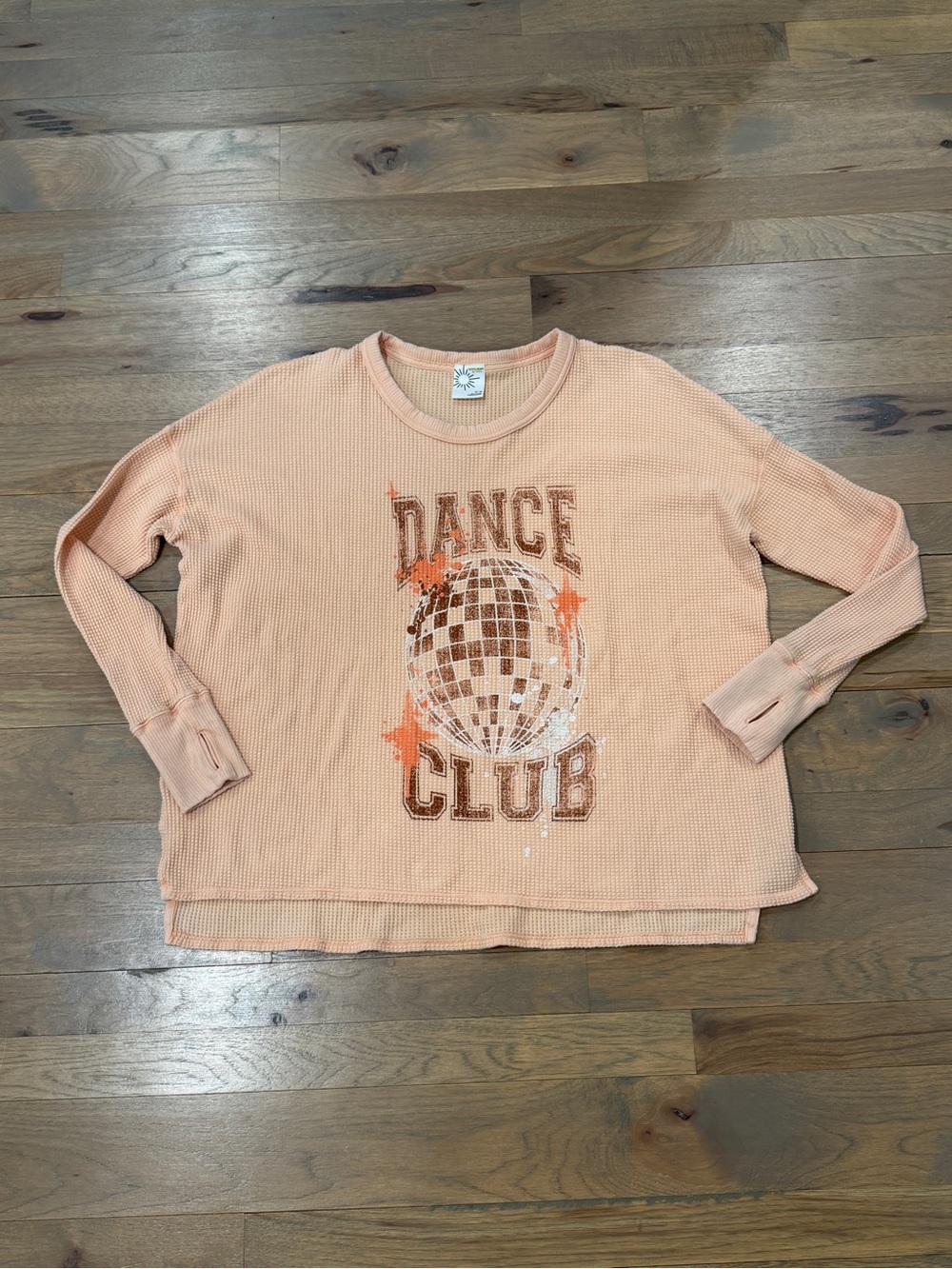 aerie Peach "Dance Club" Long Sleeve Waffle Knit Crew Neck Sweater - Picture 1 of 4